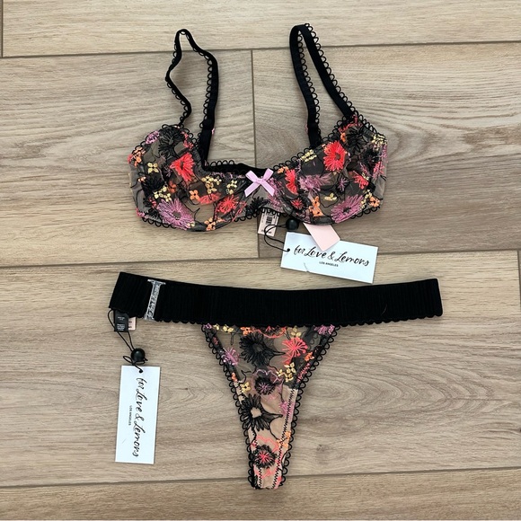 NWT For Love and Lemons Sunrise Floral Embroidered Lingerie Set XXS XS